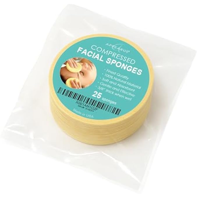 Appearus FACE SPONGE - COMPRESSED NATURAL CELLULOSE FACIAL SPONGES | MADE IN USA | COSMETIC SPA SPONGES FOR FACIAL CLEANSING AND EXFOLIATING (25 COUNT) (NATURAL) - Image 1